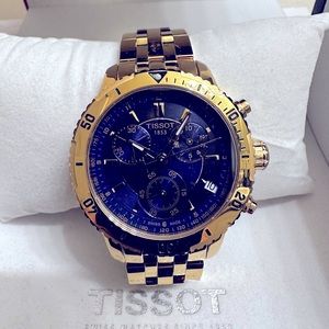 Men’s Tissot PRS 200 Quartz Chronograph Watch Gold with Royal Blue Face